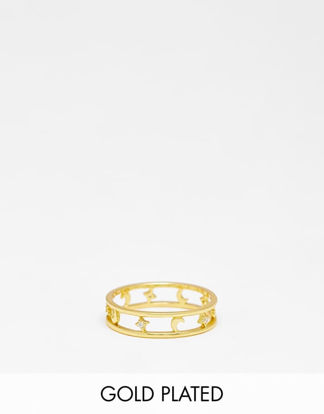 Bloom & Bay gold plated stars and moon cut out band ring