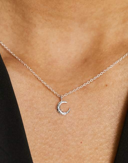 Bloom & Bay - Halsketting van sterling zilver met gehamerd halve maan-hangertje