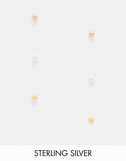 Bloom & Bay sterling silver 3 pack stud earrings in silver, rose gold and gold