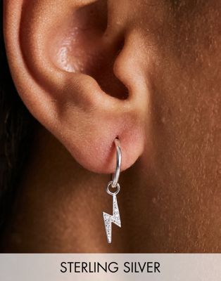 Bloom & Bay sterling silver hoop earrings with crystal lightning bolt pendant