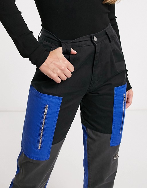 Blue Revival colourblock cargo pants in black