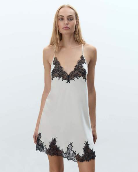 Bluebella Anastasia satin short chemise in ivory/black - view 1