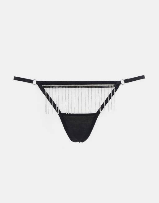 Bluebella - Antoinette - String avec franges à strass argentés - Noir