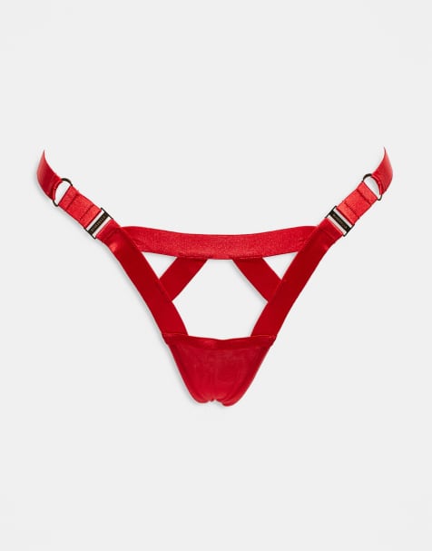 Bluebella Ariana thong with strapping details in red - view 1