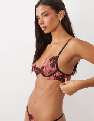 Bluebella Calantha Floral Embroidery Wired Bra In Red