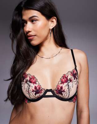 Bluebella Calista Sheer Briefs With Floral Embriodery In Multi