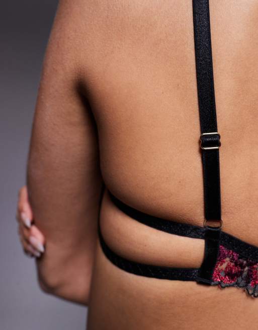 Bluebella Calista sheer bra with floral embriodery in black and red, 4 of 4