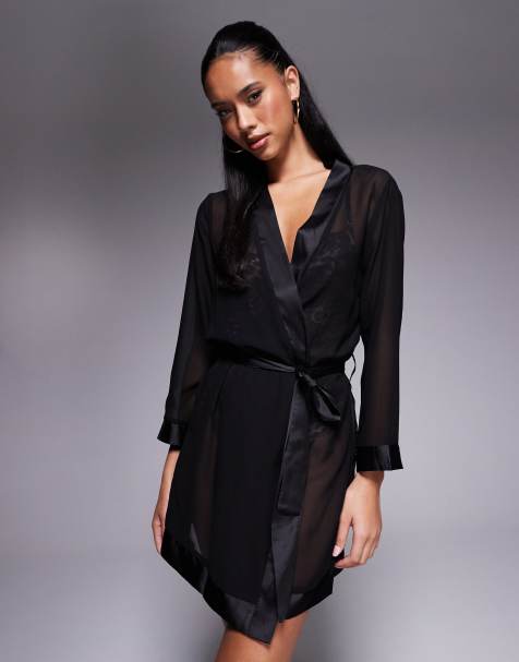 Bluebella Chiffon/luxury satin kimono in black - view 1