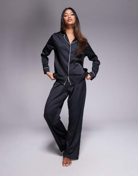 Bluebella Claudia Luxury Satin Long Pyjama Set in Black - view 1