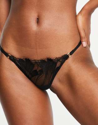 Bluebella - Colette - Slip brasiliana trasparente nera con ricamo a fiori e dettaglio con cut-out