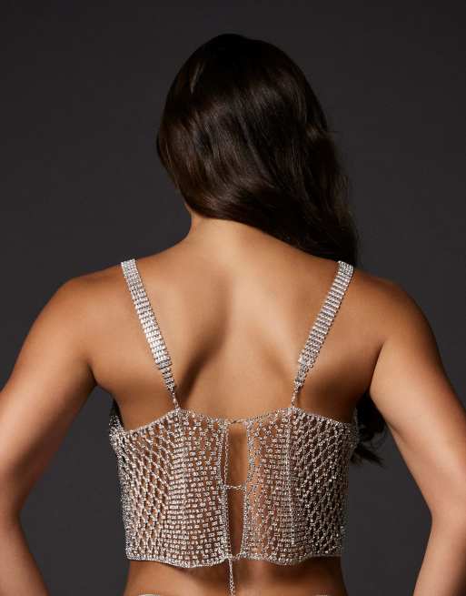 Bluebella Elsa Diamond Lattice Cami in Silver & Clear, 3 of 3