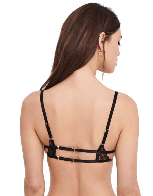 Bluebella Enya leaf embroidered mesh bra with cutout cup detail in black, 3 of 4