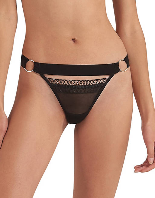 Bluebella Exclusive Mia thong with crochet trim in black