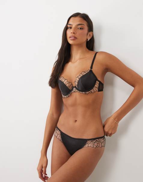 Bluebella Fern satin briefs with mesh trim in black - view 1