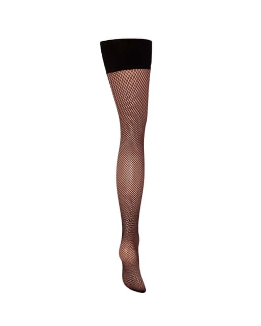 Bluebella Fishnet leg/plain top stockings in black, 3 of 4