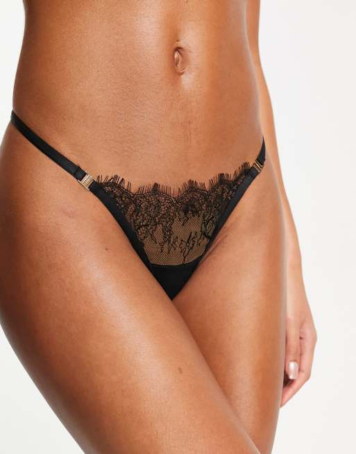 Bluebella Grace delicate eyelash lace string thong in black