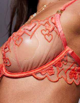 Bluebella Harlow Heart Embroidered Bra In Orange