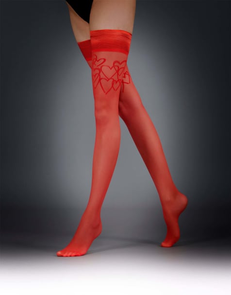 Bluebella Heart leg/plain top hold ups in tomato red - view 1