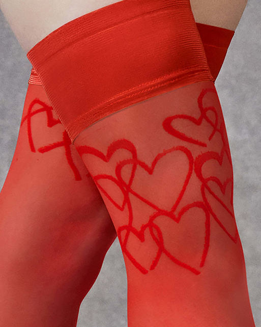 Bluebella Heart leg/plain top hold ups in tomato red, 4 of 4