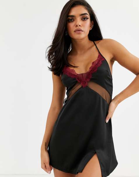 Bluebella – Indy – Schwarzes Hemdchen mit Spitzenbesatz und Netzstoffeinsatz