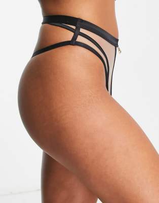 Bluebella Karina sheer high waist high leg thong in black