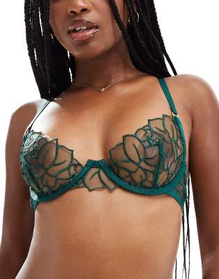 Bluebella Laurel Wired Bra With Embroidered Lace In Green