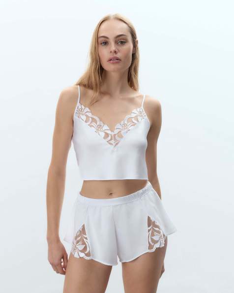 Bluebella Leonora luxury bridal satin cami and short set in white & sheer - view 1