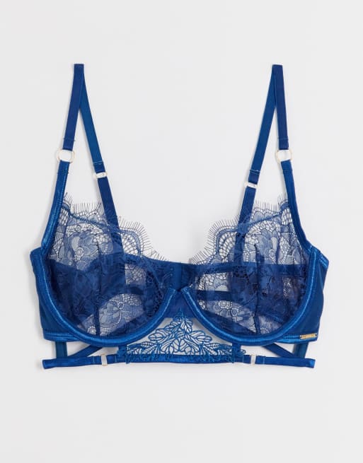 Bluebella Lumi lace detail exposed wire bra in blue