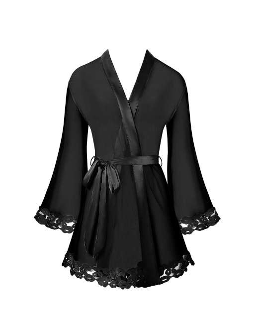 Bluebella Marian Emboidery detailed Kimono in Black & Sheer, 3 of 4