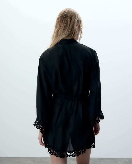 Bluebella Marian Emboidery detailed Kimono in Black & Sheer, 4 of 4