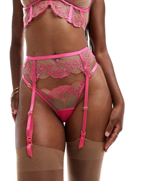 Bluebella Marissa lace suspender belt in pink - view 1
