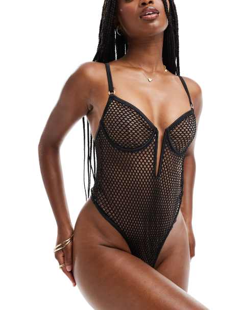 Bluebella Mina fishnet detail body in black - view 1