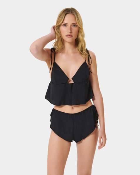 Bluebella Nicole luxury satin crop cami and short set in black - view 1