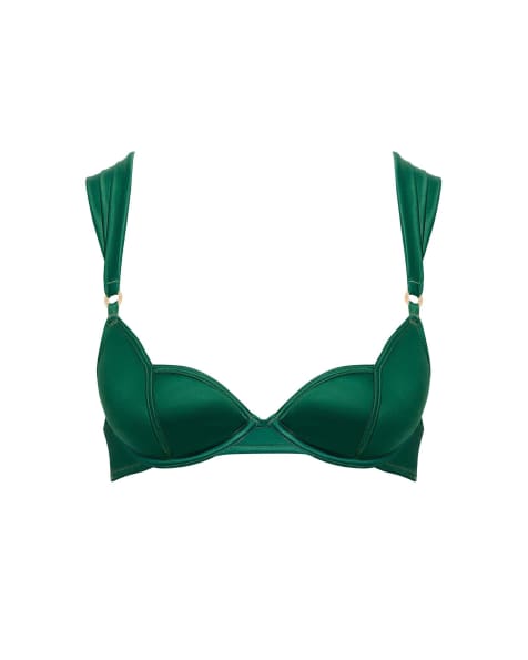 Bluebella Octavia luxury satin wired moulded bra (with removeable cookie) in aventurine green - view 1