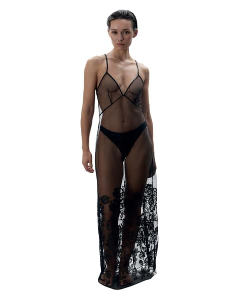 Bluebella Penelope long chemise in black - view 1