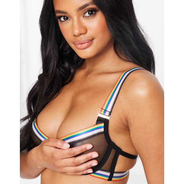 Rainbow Heart Mesh Bralette Hot Topic 