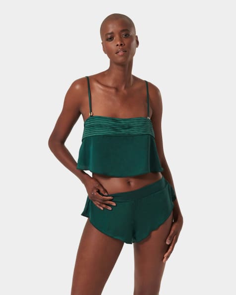 Bluebella Stephanie luxury satin crop cami and short set in botanical garden green - view 1