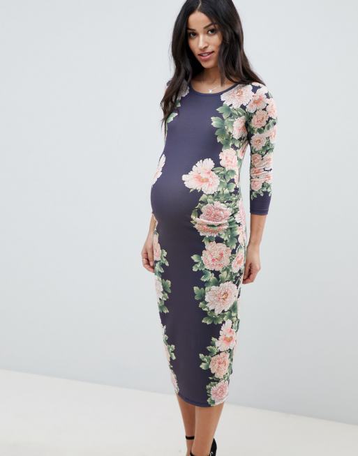 Bluebelle Maternity bodycon floral dress with sleeve