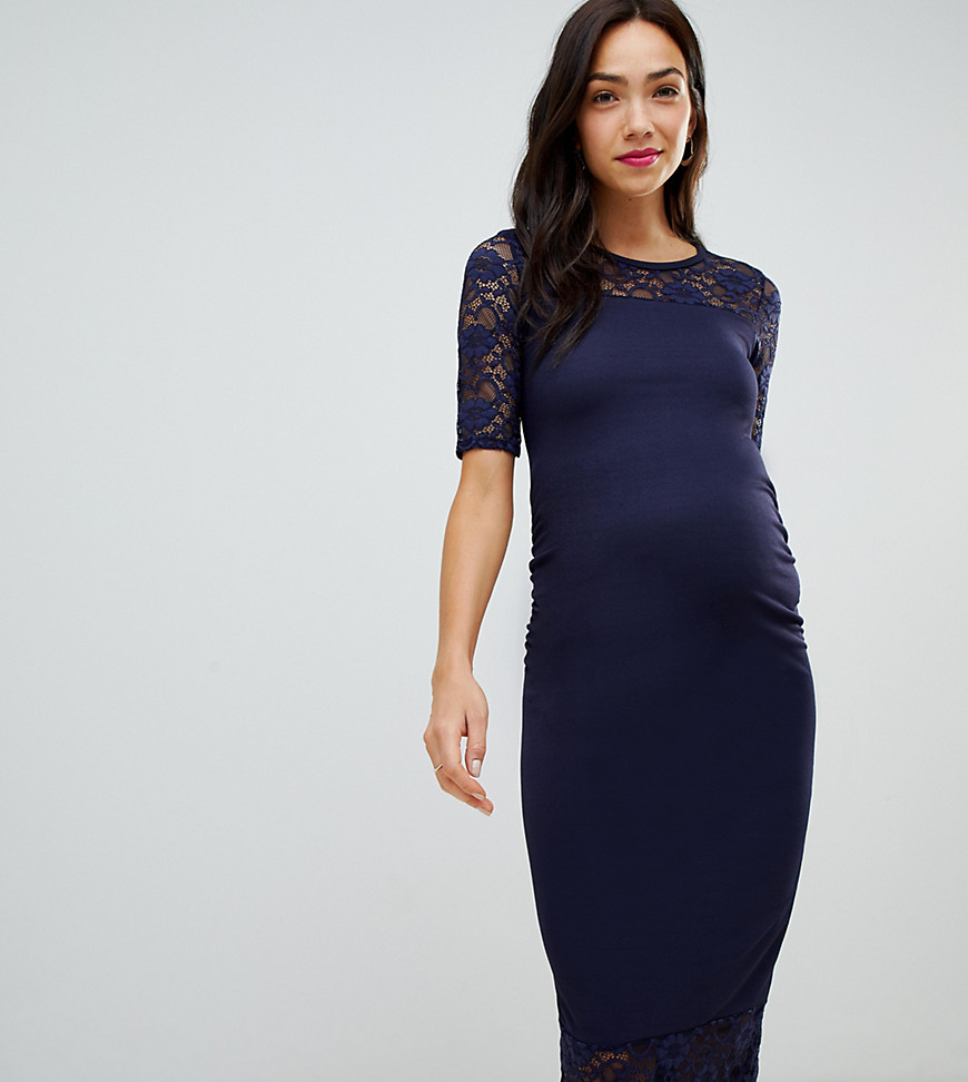 Bluebelle Maternity - Midi-jurk met kanten inzetstuk-Blauw