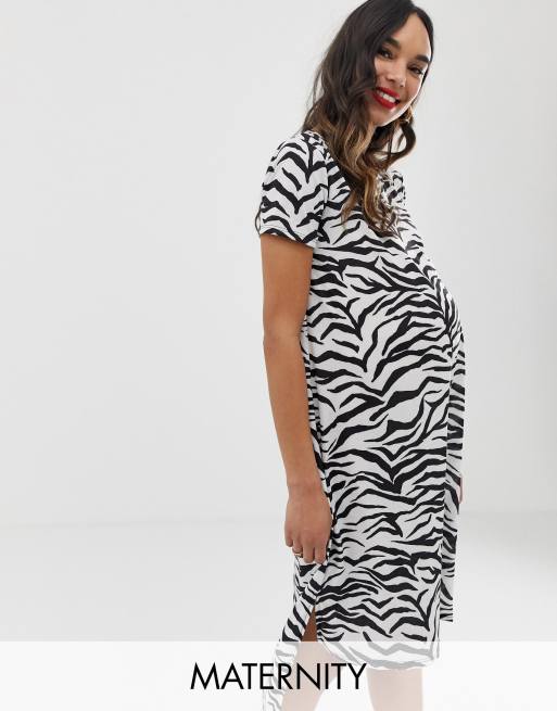 Bluebelle Maternity relaxed dip hem dress in zebra