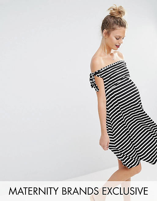 Bluebelle Maternity Stripe Bardot Skater Dress