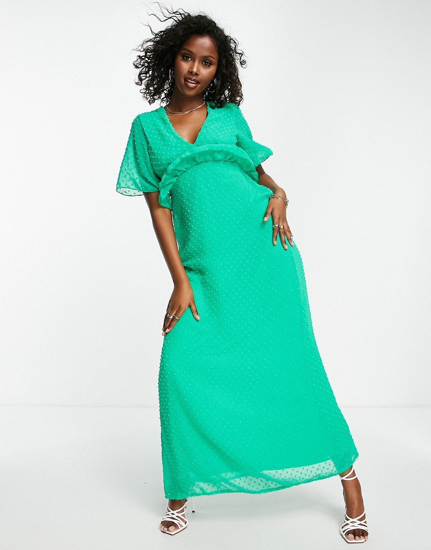chiffon maxi dress with frill detail in bright green