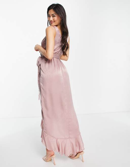 Blume – Bridal – Midikleid in Rosa in Wickeloptik mit Rüschenbesatz am Rock, 4 von 4