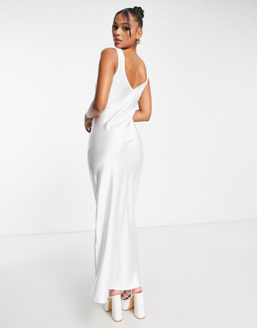 Blume Bridal minimal satin slip dress in white, 2 of 4