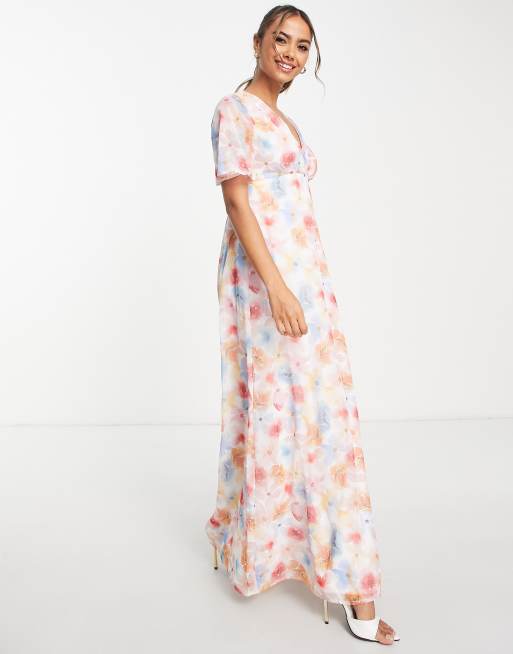 Floral chiffon dress 2025 with flutter sleeves