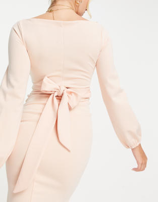 Blume Maternity - Bodycon-jurk met afzakkende schouders in beigeroze | ASOS