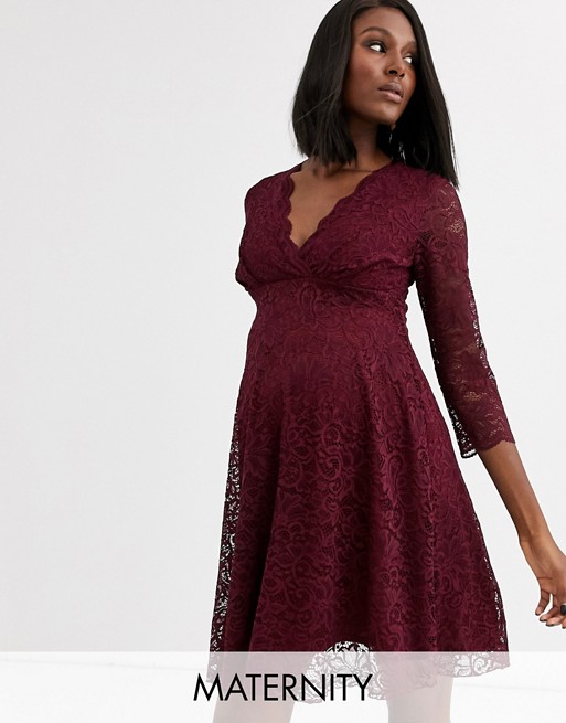 Blume Maternity exclusive lace skater dress in wine