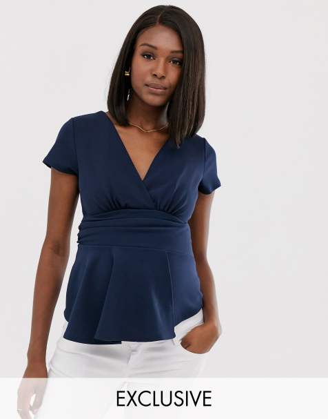 Blume Maternity exclusive wrap top with peplum detail in navy