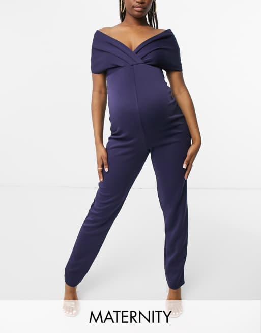 Blume Maternity - Jersey jumpsuit met verlaagde schouder in marineblauw