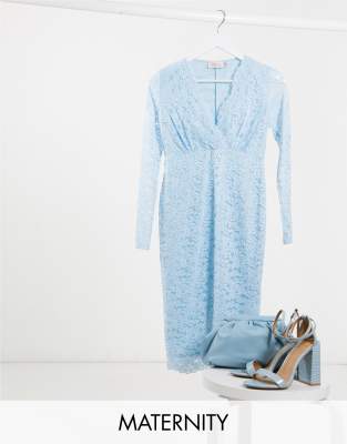 light blue long sleeve maternity dress